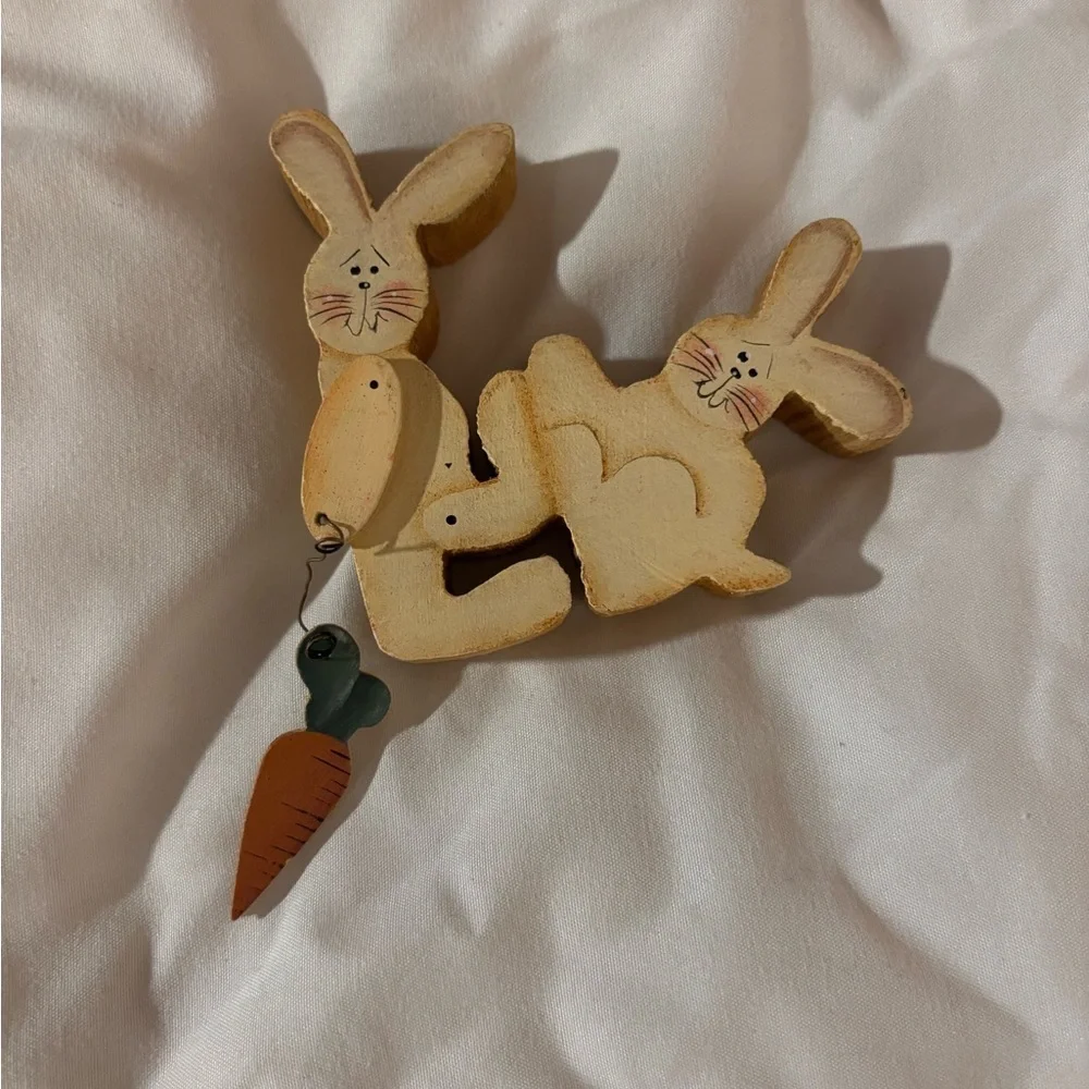 Wooden Bunny Decor with hanging Carrot